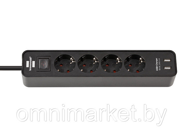 Удлинитель 1.5м (4 роз., 3.3кВт, с/з, 2 USB порта, выкл., ПВС) черный Brennenstuhl Eco-Line (провод 3х1,5мм2,