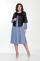 Женский осенний кожаный комплект с платьем Lady Style Classic 2256/1 голубой-черный 48р.