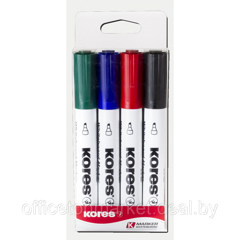Набор маркеров для доски "Kores", 4 шт, с щеткой, ассорти - фото 3 - id-p138430916