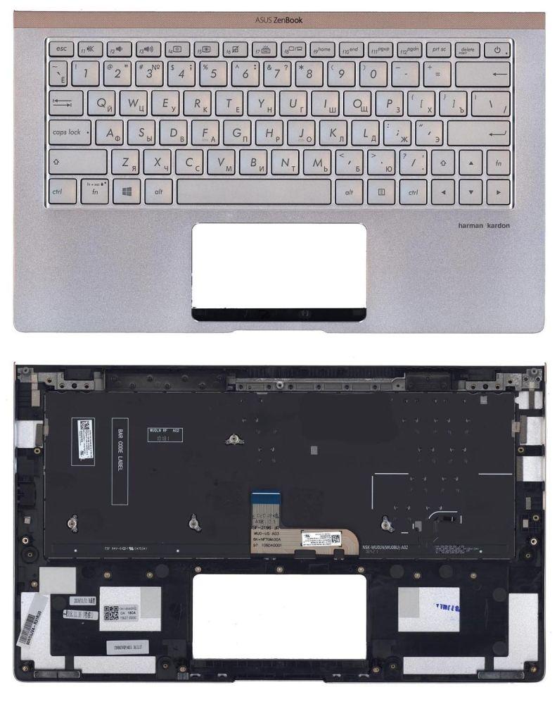 Клавиатура для ноутбука Asus UX333FA, топ-панель, серебристая, с подсветкой