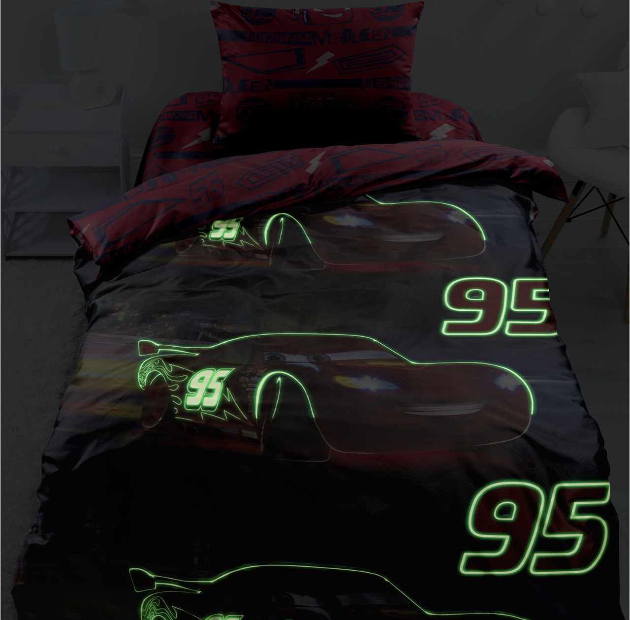 Детское постельное белье «Тачки» Ночная гонка Neon 397986 (1,5-спальный 50х70) Светится в темноте - фото 3 - id-p124504798