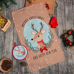 Новогодний подарочный набор Этель Deer: кухонное полотенце, прихватка, силиконовая форма