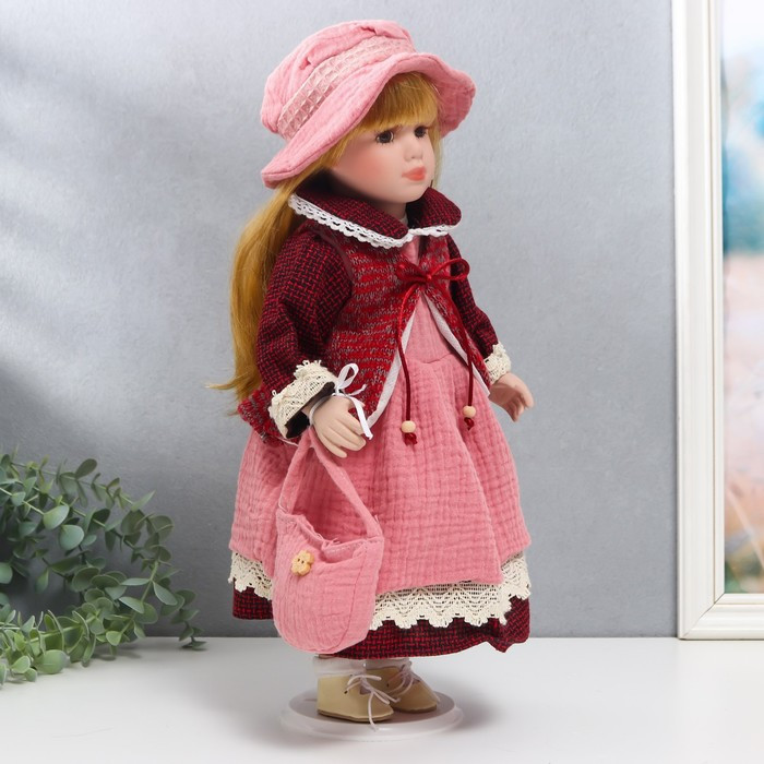 Кукла коллекционная керамика "Нина в розовом платье и бордовом жакете" 40 см - фото 2 - id-p185825834