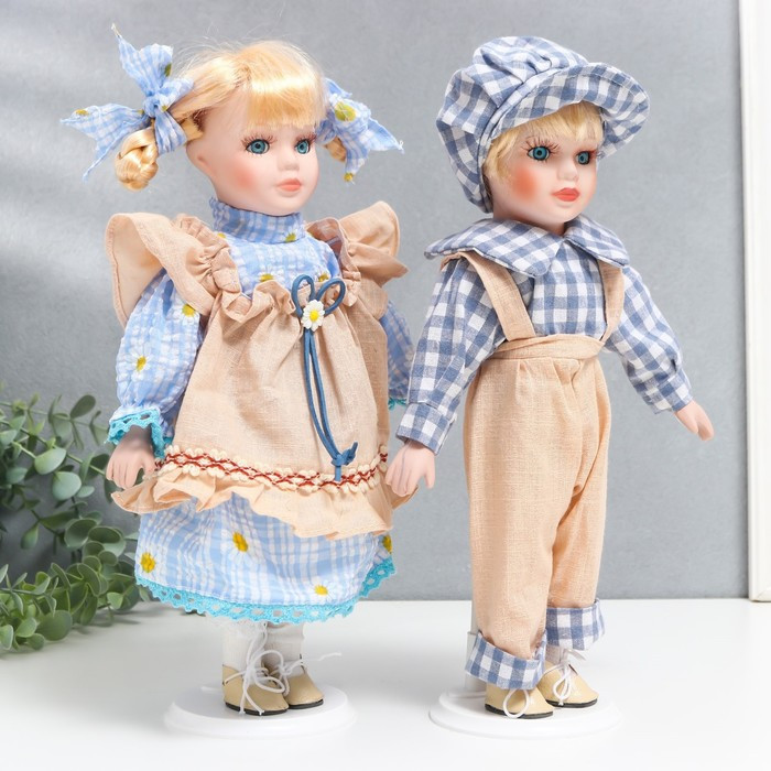 Кукла коллекционная парочка "Лиза и Коля, наряды в ромашку" набор 2 шт 30 см - фото 2 - id-p185825845