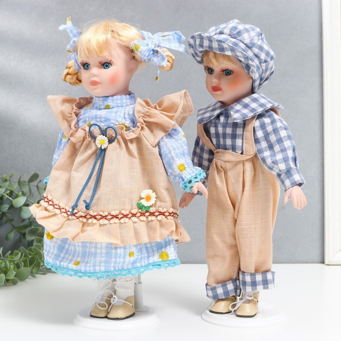 Кукла коллекционная парочка "Лиза и Коля, наряды в ромашку" набор 2 шт 30 см - фото 3 - id-p185825845
