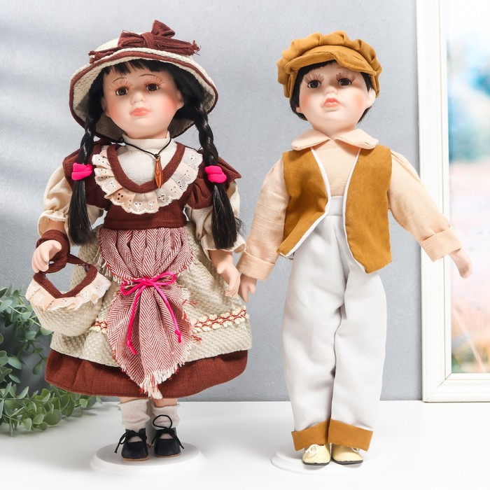 Кукла коллекционная парочка "Нина и Олег, терракотовые наряды" набор 2 шт 40 см - фото 1 - id-p185825849