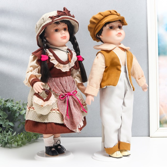 Кукла коллекционная парочка "Нина и Олег, терракотовые наряды" набор 2 шт 40 см - фото 2 - id-p185825849