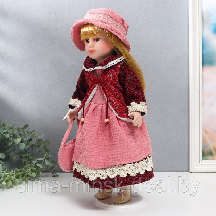 Кукла коллекционная керамика "Нина в розовом платье и бордовом жакете" 40 см - фото 3 - id-p185964345