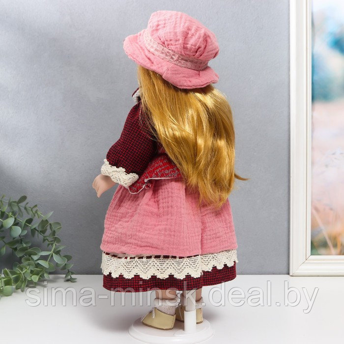 Кукла коллекционная керамика "Нина в розовом платье и бордовом жакете" 40 см - фото 4 - id-p185964345