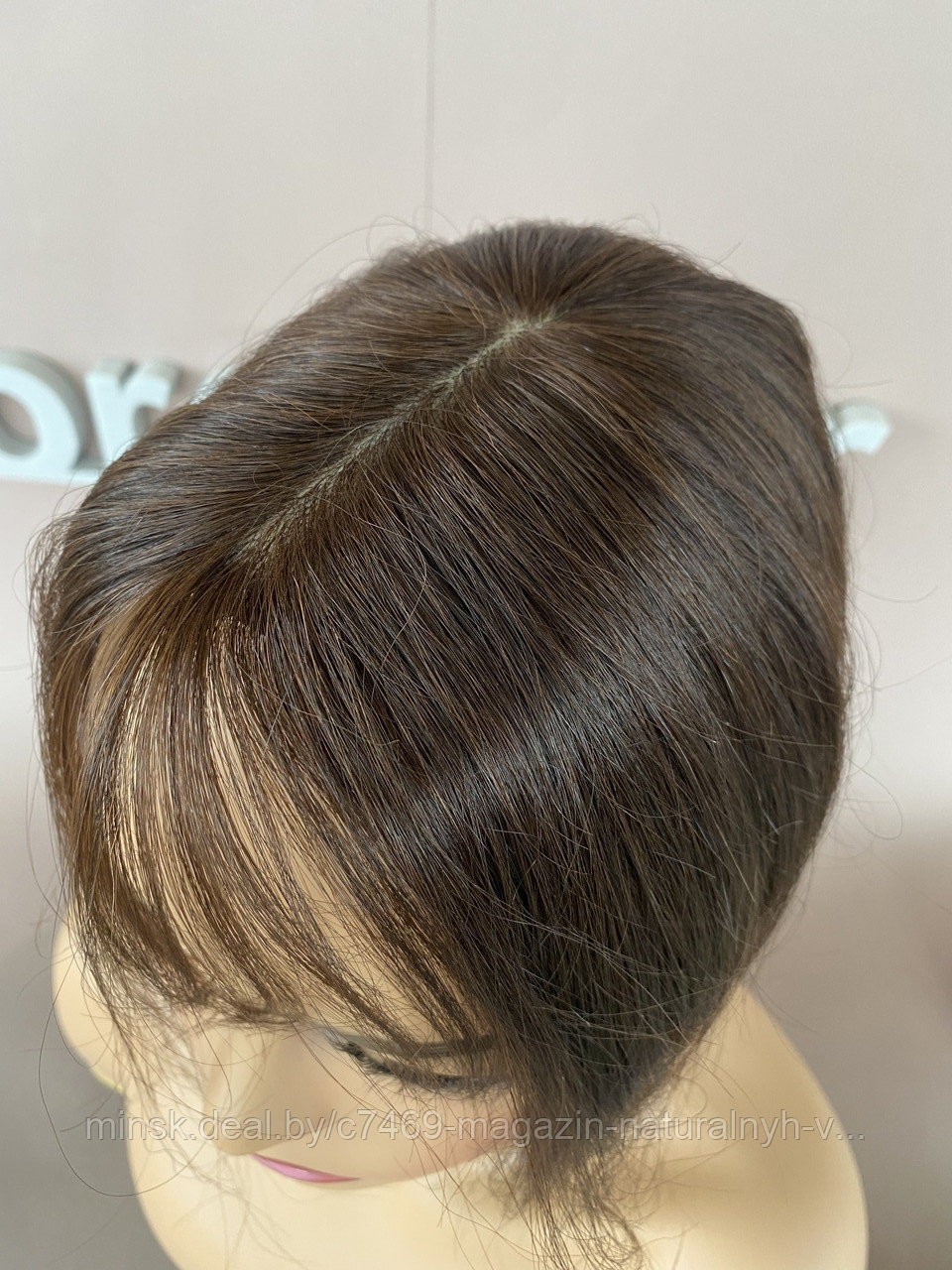 Накладка из натуральных волос (цвет 2 горький шоколад) с челкой или без, с основой 8х12 см - фото 2 - id-p185994117