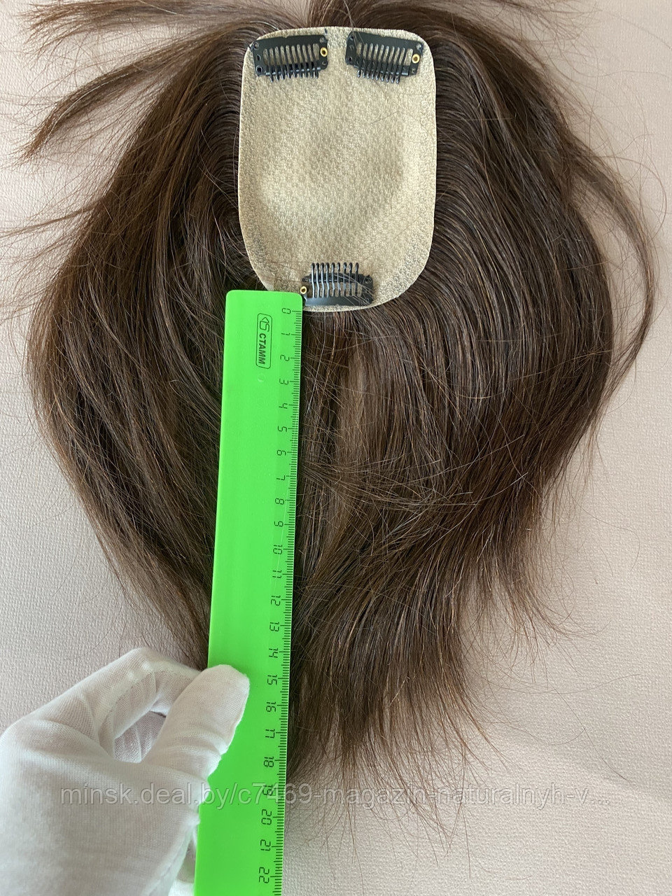 Накладка из натуральных волос (цвет 2 горький шоколад) с челкой или без, с основой 8х12 см - фото 3 - id-p185994117