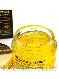 Ампульный крем с золотом и пептидами FarmStay 24K Gold Peptide Perfect Ampoule Cream 80 мл - фото 2 - id-p186017544