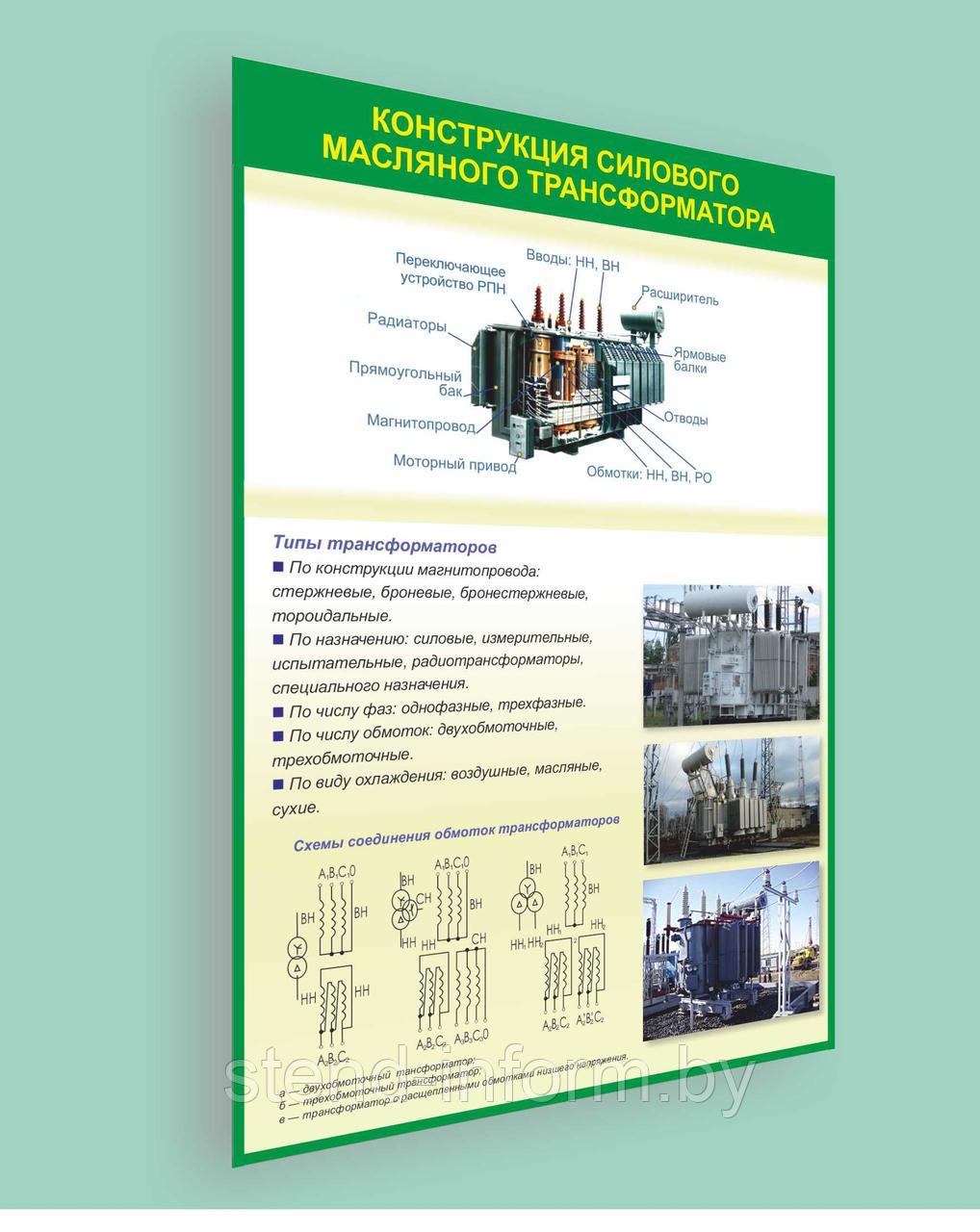 Стенд "Стенд конструкция силового масляного трансформатора", р-р  100*150 см,  ПВХ 4 мм