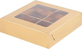 Коробка для 4 конфет с вклееным окном Золотая, 120х120х h30 мм