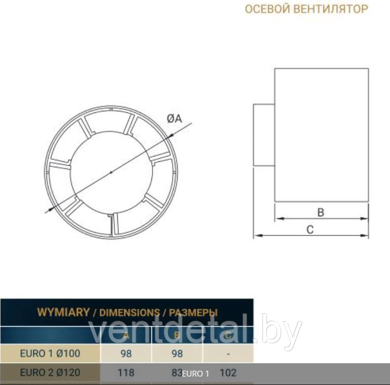 Канальный вентилятор EURO 1 ф100 007-0051 - фото 5 - id-p186081588