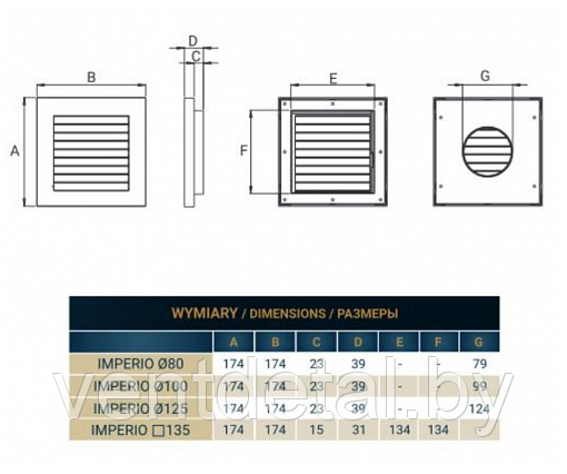 Вентиляционная решетка IMPERIO 100 с механическими жалюзи - фото 3 - id-p186141892