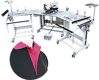 JUKI AMS 221 EN Автоматическая машина для изготовления двойной планки поло с отстрачиванием внешнего шва