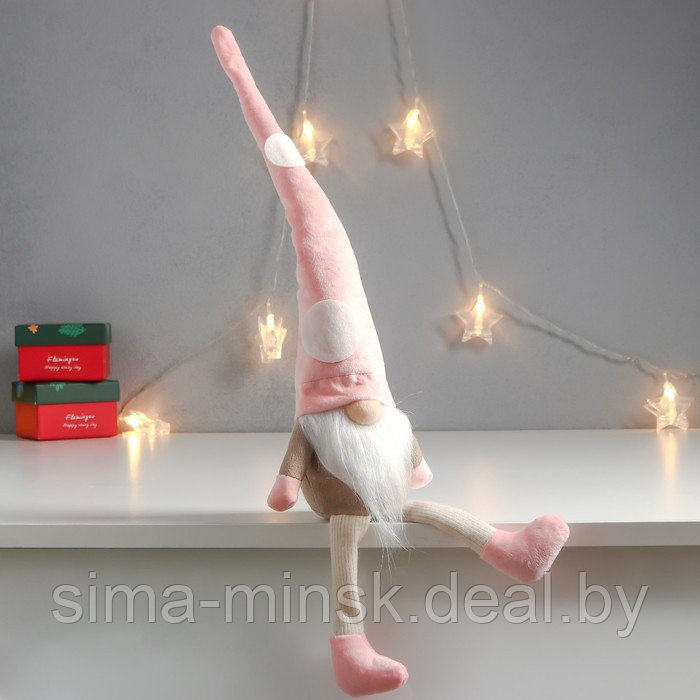 Кукла интерьерная "Дед Мороз в розовом колпаке с кружочками" длинные ножки 56х13х9 см - фото 2 - id-p186288625