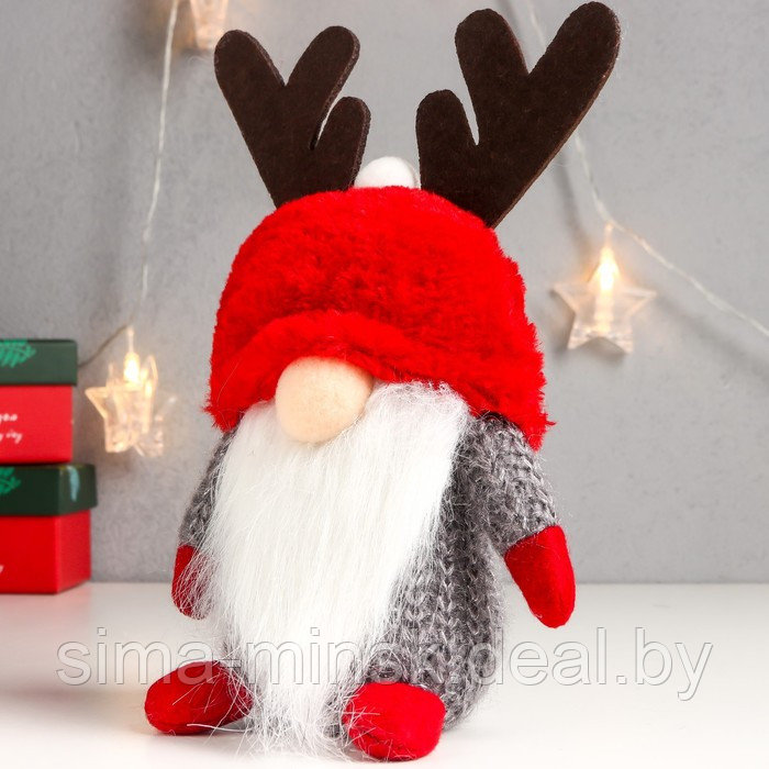 Кукла интерьерная "Дед Мороз в красной шапке с рожками" 20х13х11 см - фото 3 - id-p186288626