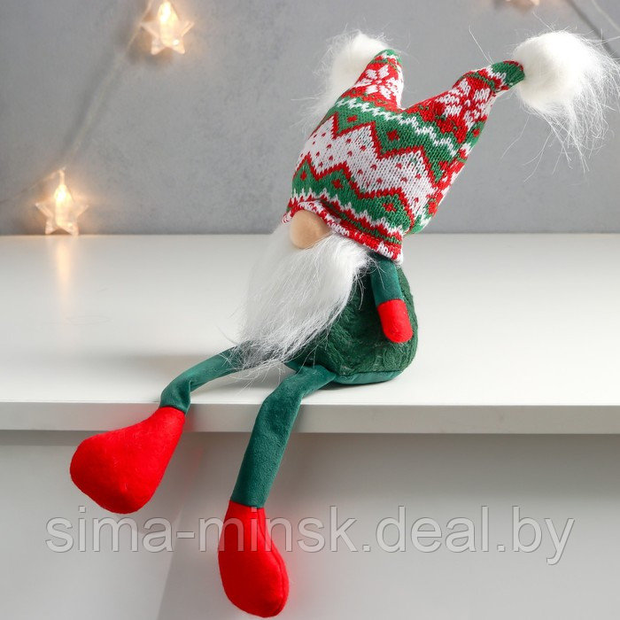 Кукла интерьерная "Дед Мороз в шапке с зелёными узорами, с бомбошками" 41х13х10 см - фото 3 - id-p186288627
