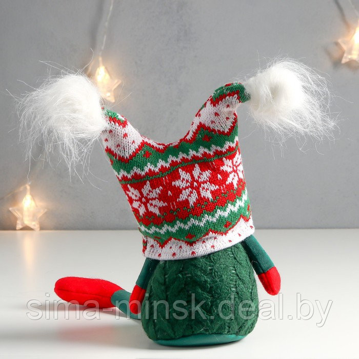Кукла интерьерная "Дед Мороз в шапке с зелёными узорами, с бомбошками" 41х13х10 см - фото 4 - id-p186288627
