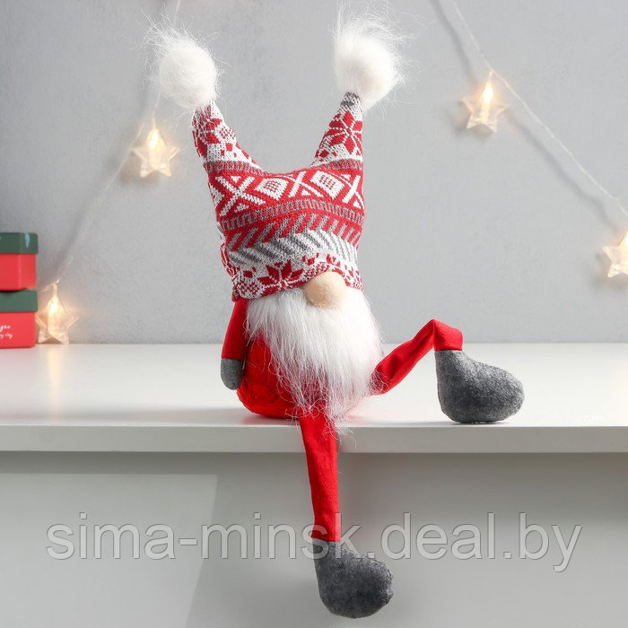 Кукла интерьерная "Дед Мороз в шапке с красными узорами, с бомбошками" 41х13х10 см - фото 2 - id-p186288628