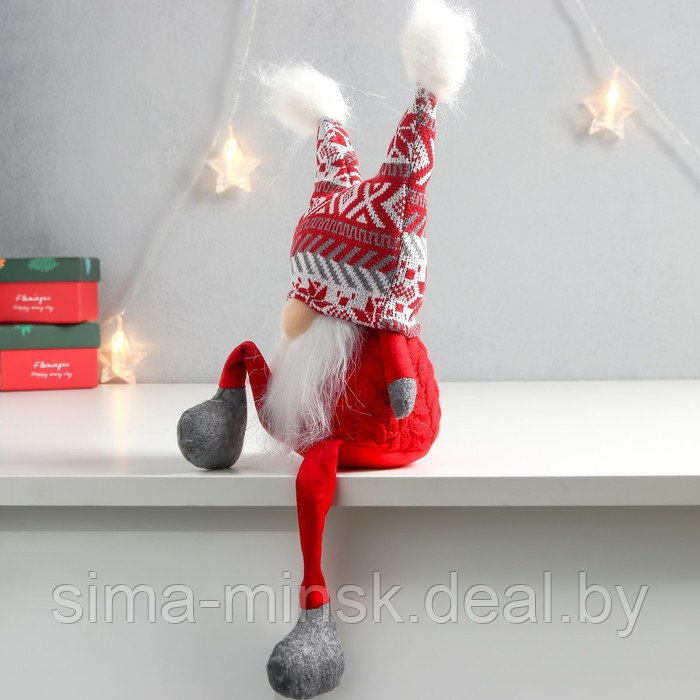 Кукла интерьерная "Дед Мороз в шапке с красными узорами, с бомбошками" 41х13х10 см - фото 3 - id-p186288628