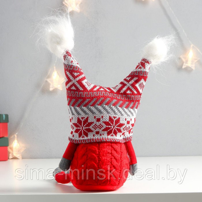 Кукла интерьерная "Дед Мороз в шапке с красными узорами, с бомбошками" 41х13х10 см - фото 4 - id-p186288628