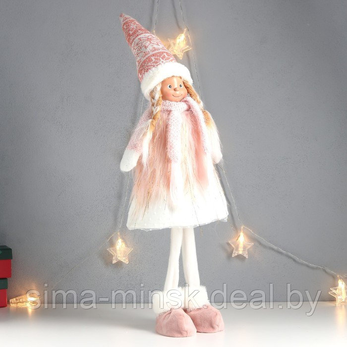 Кукла интерьерная "Девочка с косами, в колпаке, бело-розовый наряд" 63х20х13 см - фото 2 - id-p186288665