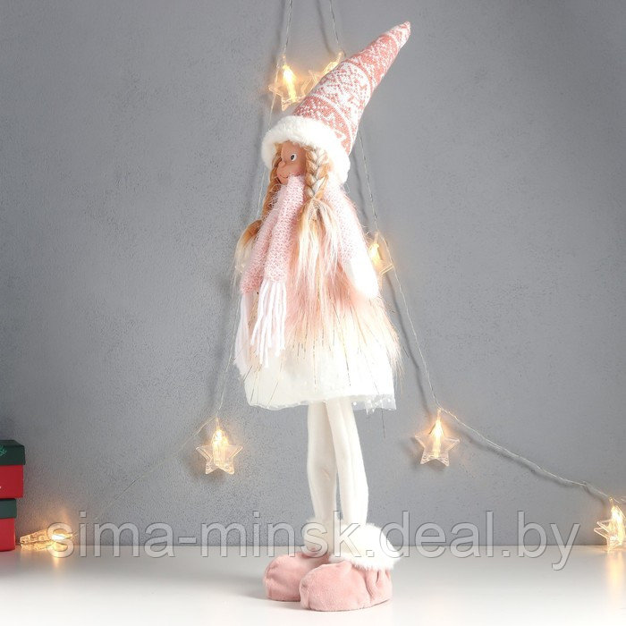 Кукла интерьерная "Девочка с косами, в колпаке, бело-розовый наряд" 63х20х13 см - фото 3 - id-p186288665