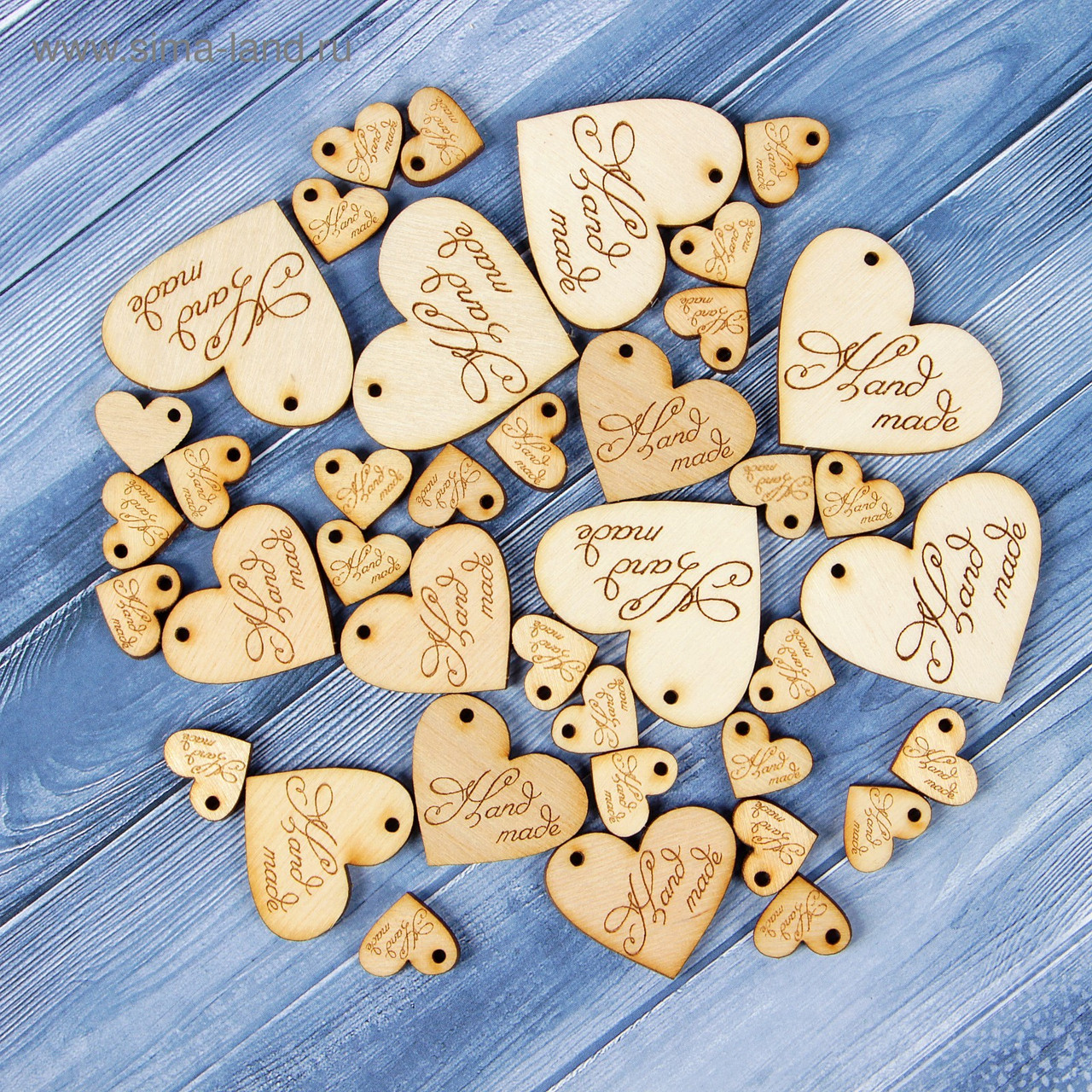 Пришивные деревянные бирки  "Handmade" сердце 40*43мм