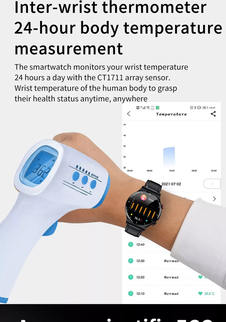 Профессиональные часы здоровья с автомат. измерением температуры, давления, пульса, кислорода, ЭКГ - HW88 - фото 9 - id-p186293081