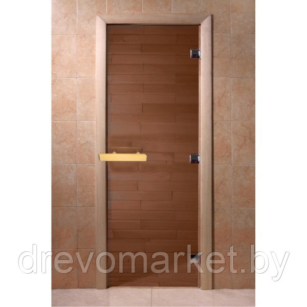 Двери для бани и сауны 800*2100 мм DoorWooD, Теплый день (бронза), коробка осина