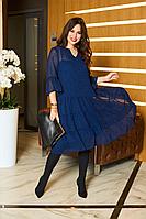 Женское осеннее шифоновое синее нарядное большого размера платье Anastasia 251 синий 50р.
