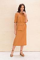 Женское летнее из вискозы оранжевое нарядное платье Faufilure С1063 кирпич 50р.