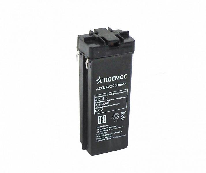 Аккумулятор КОСМОС 4В 2Ач (герметизированная свинцово-кислотная аккумуляторная батарея 4V, 2Ah) удлиненный - фото 1 - id-p186446047