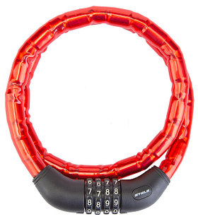Кодовый замок Stels 81601 со стальными звеньями, 18x1000 мм, красный