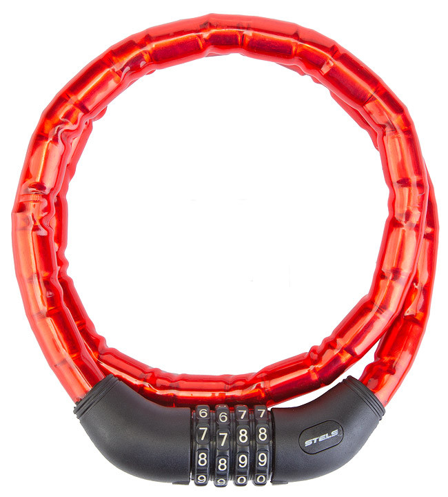 Кодовый замок Stels 81601 со стальными звеньями, 18x1000 мм, красный - фото 1 - id-p186514301