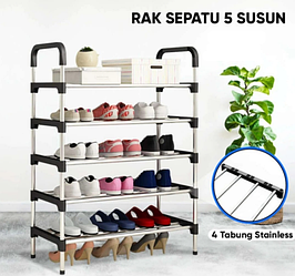 Полка — стеллаж для обуви 5-и ярусная, разборная SHOE RACK . Вместимость 15 пар