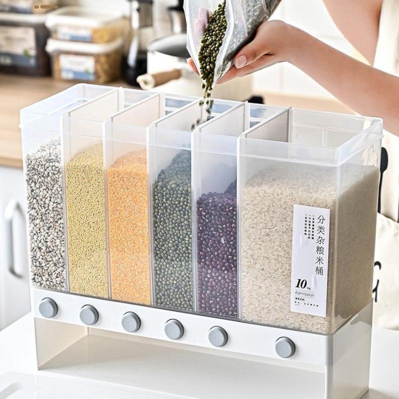 Кухонный органайзер для хранения сыпучих продуктов с шестью секциями Multifunctional household rice bucket - фото 2 - id-p186598732