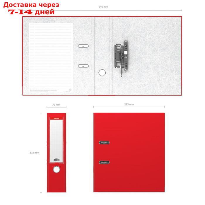 Папка-регистратор А4, 70мм "Бизнес", собранный, красный, пластиковый карман, металлический кант, картон 2мм, - фото 2 - id-p175594672
