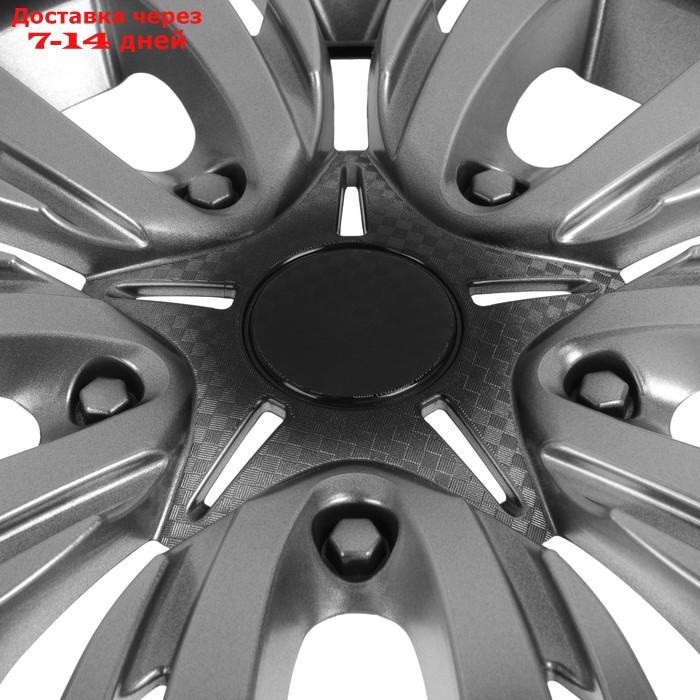 Колпаки колесные R13 "ЛИОН", серебристо-черный карбон, набор 4 шт. - фото 2 - id-p170277349
