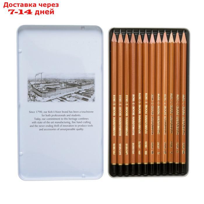 Набор карандашей чернографитных разной твердости 12 штук Koh-i-Noor 1512N ART, 8B-2H, в металлическом пенале - фото 3 - id-p169428349