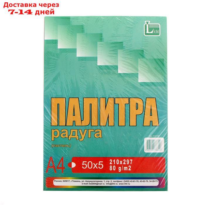 Бумага цветная А4, 250 листов "Палитра радуга" Пастель, 5 цветов, 80 г/м² - фото 1 - id-p168941705