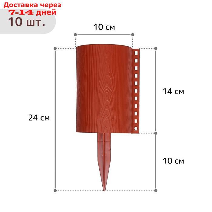 Ограждение декоративное, 24 × 100 см, 10 секций, пластик, терракотовое, "Брёвнышко" - фото 1 - id-p168451248