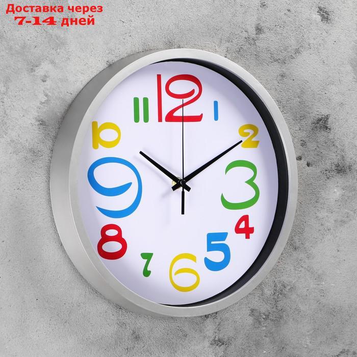 Часы настенные круглые "Цветные цифры", d=29 см, циферблат белый, рама хром - фото 2 - id-p162307641