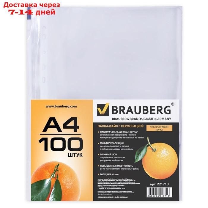 Папка-вкладыш А4 с перфорацией Brauberg "Апельсиновая корка", 45 мкм, 100 штук в упаковке, матовые - фото 2 - id-p169428611
