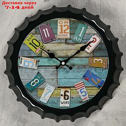 Часы настенные "Бутылочная крышка", круглые, номера авто, чёрные, d=30 см