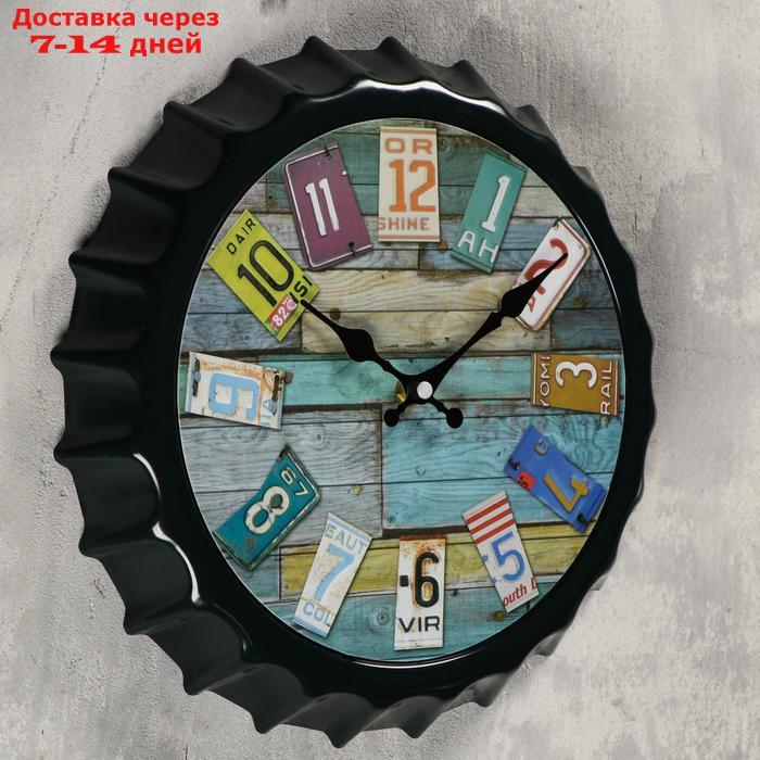 Часы настенные "Бутылочная крышка", круглые, номера авто, чёрные, d=30 см - фото 2 - id-p180120400