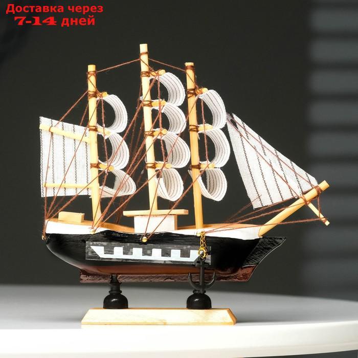 Корабль сувенирный малый "Фараон", борты чёрные, каюты, 3 мачты, белые паруса в полоску - фото 7 - id-p177341787